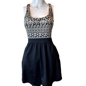 Cynthia Rowley Women Boho Black Contrast Sleeveless Dress Black White Size XS